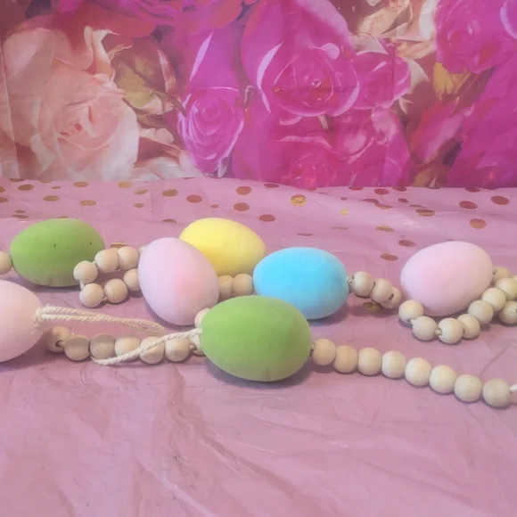 Pastel Easter Egg Garland with Wooden Beads