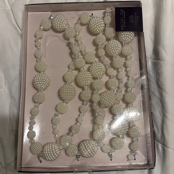Rachel Zoe Garland Faux Pearls Iridescent Beads 6ft Christmas Tree Holidays NEW