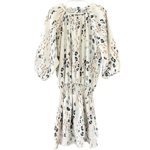 Pleat Colorful Leopard Print Dress Girls 10 Layered Blouson Long‎ Sleeve NWOT