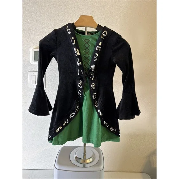 Disney Hocus Pocus Girls Velvet Costume Dress Black & Green Long Sleeve Size XS
