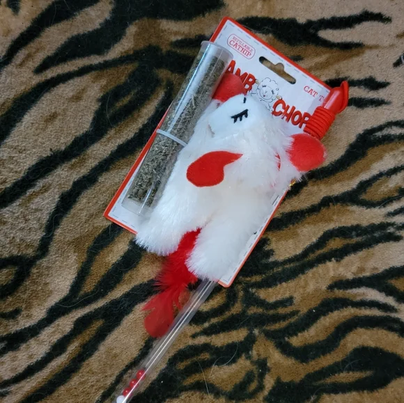 Lamb Chop Cat Toy with Catnip - Red and White