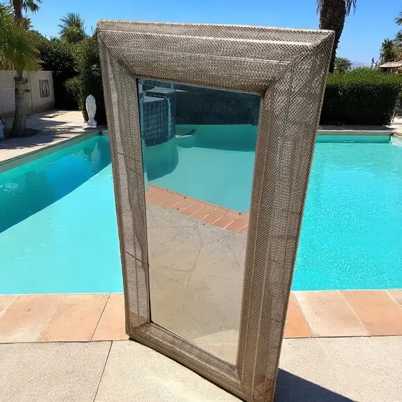 Unique Artistic Metal Mesh Mirror 51x28 Vintage Industrial Luxe Wall Decor