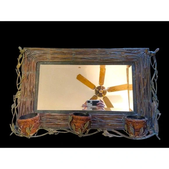 Wrought Iron Rustic Farm House Decor BIRDS Nests Decorative WALL MIRROR 33
