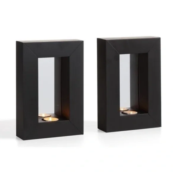 Black Framed Wall Mirror with Candle Shelf - Home Wall Decor