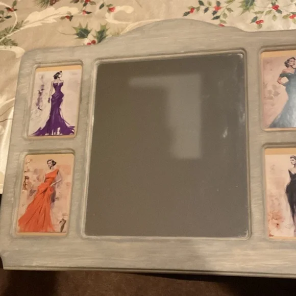 VINTAGE DISPLAY MIRROR WITH 1950’s BALL GOWN DRESSES. VANITY MIRROR.
