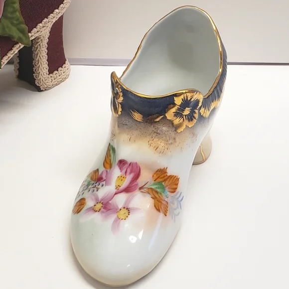 Stunning Vintage Hand Painted Nippin Floral Ceramic High Heel Shoe