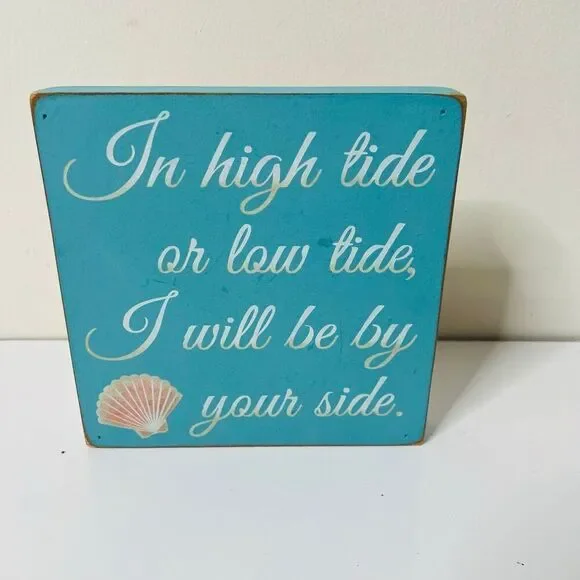 Jones' Rustic Sign Co. High Tide Low Tide Wooden Sign Coastal Beach Waves Ocean