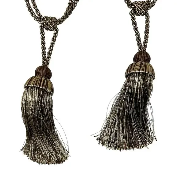2 Pack Elegant Brown and Gold Tassel Small Curtain Tie Backs Rope