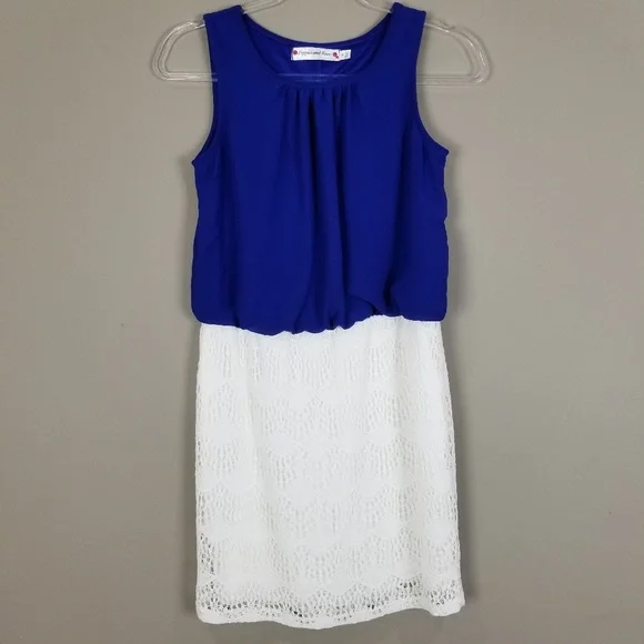 POPPIES AND ROSES Blue and Ivory Lace Dress