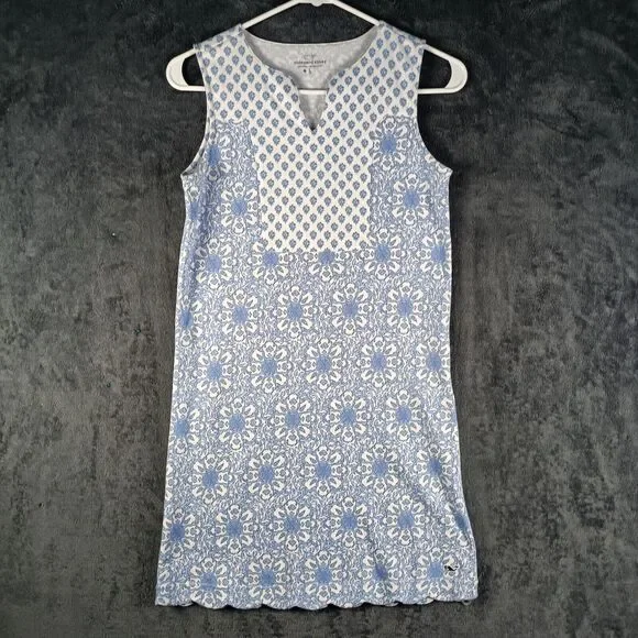 Vineyard Vines Dress Girls Youth Medium Blue Tile Print Sleeveless Preppy