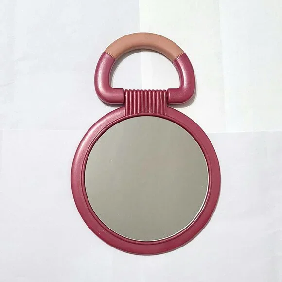 Pink Handheld Round Mirror