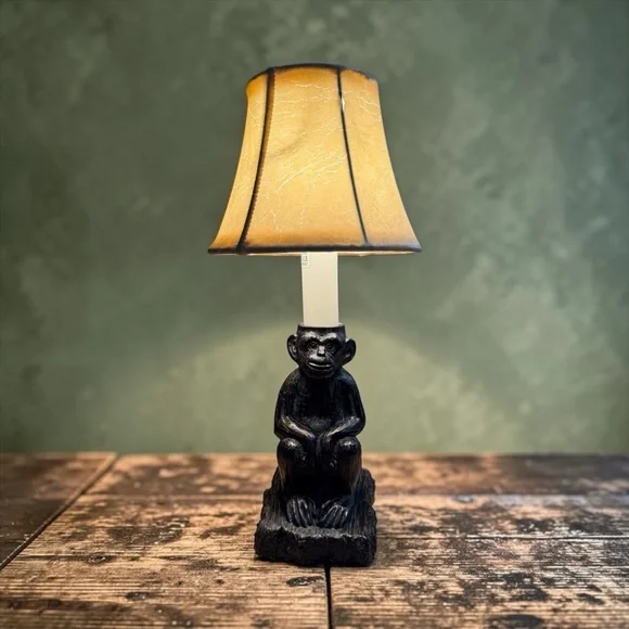Vintage Monkey Figurine Table Lamp Brown Tiki Novelty Accent Light Tan