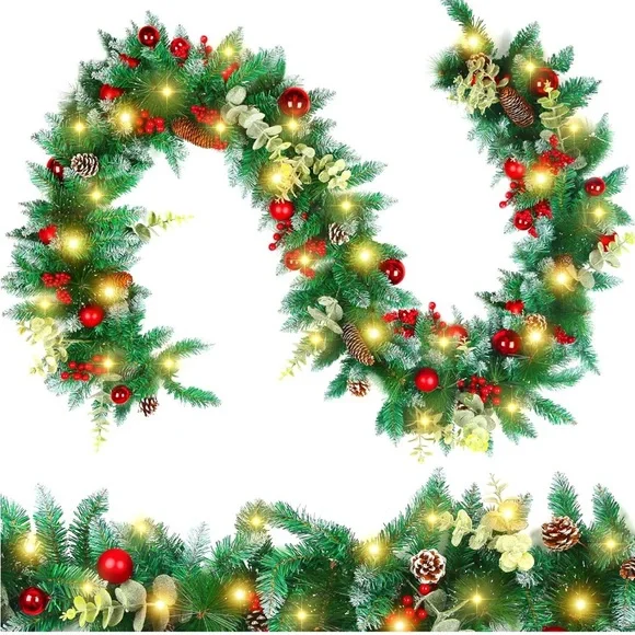 Festive Green and Red LED Holiday Garland - Unbranded