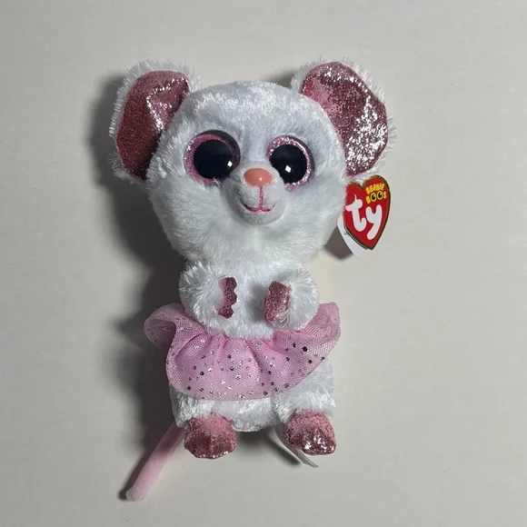 NWT TY Sparkly Mouse Plush - Nina White and Pink