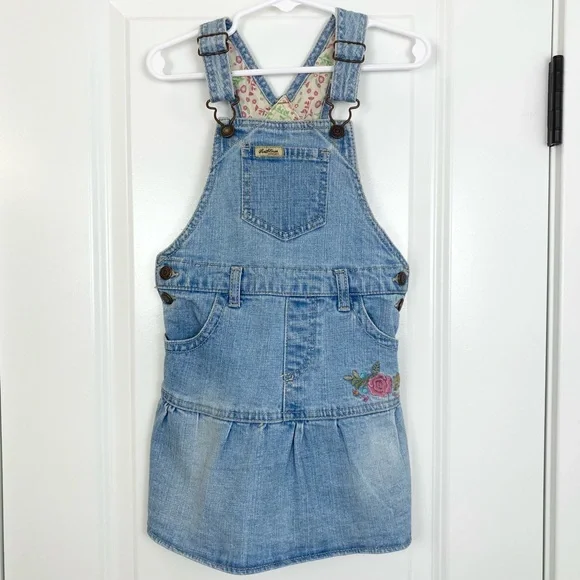 VTG Y2K Levi Strauss Levi's Denim Jean Embroidered Floral Overalls Dress Girl 4T