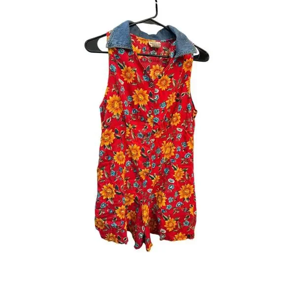 Rachel’s Kids Sleeveless Sunflowers Red Romper Size 14.5 Vintage 90’s