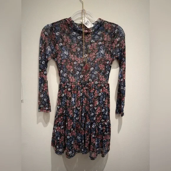 NWT- Knitworks Black, Pink & Blue Floral Dress Size 12 Girls