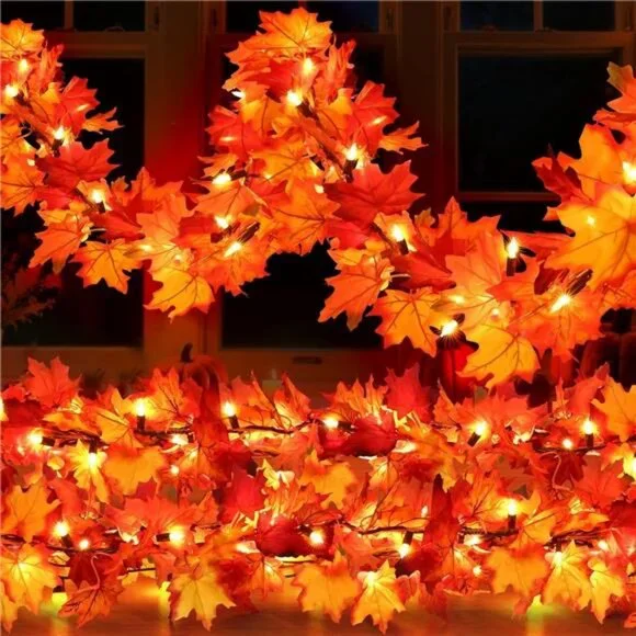 Fall Decorations Lighted Fall Garland, 9FT 50 Count Incandescent Lights Brown