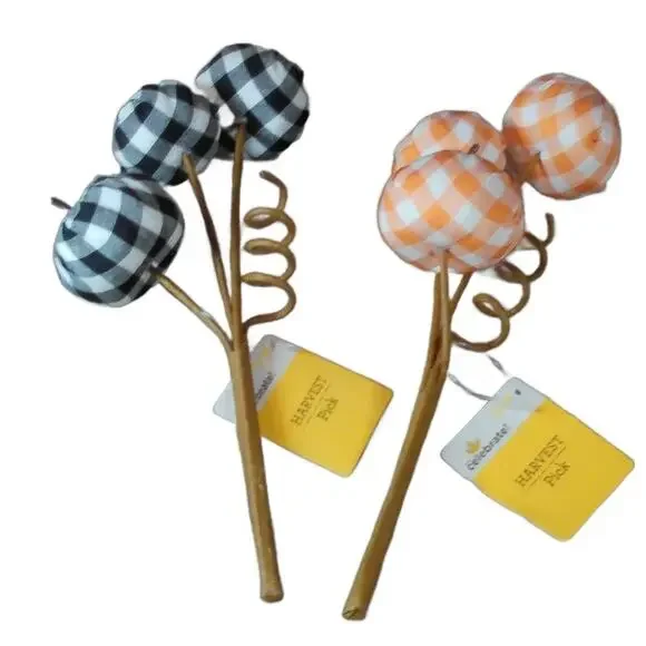 Harvest Pick Lot Plaid/Gingham Pumpkin Decoration Orange & Black Celebrate! NWT