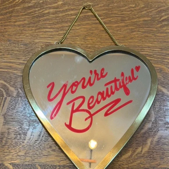 Heart-Shaped Mirror with Red Script