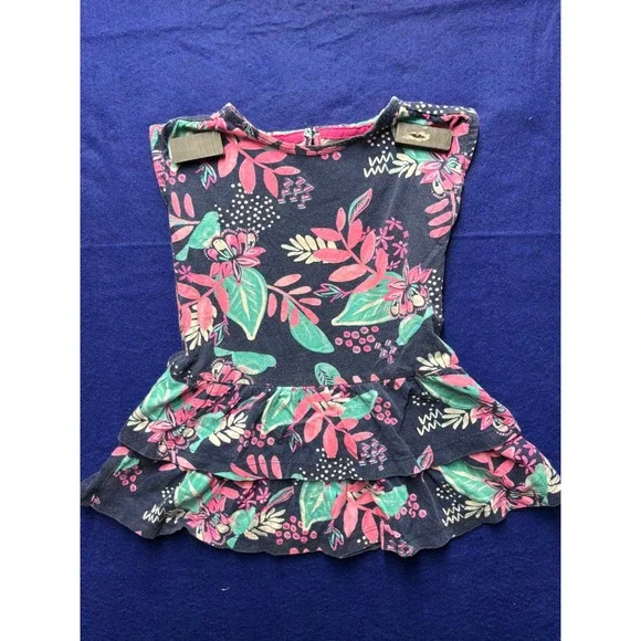 Tropical Toddler Girls OshKosh B'gosh Ruffle Tiered Dress 2T Navy Blue Floral