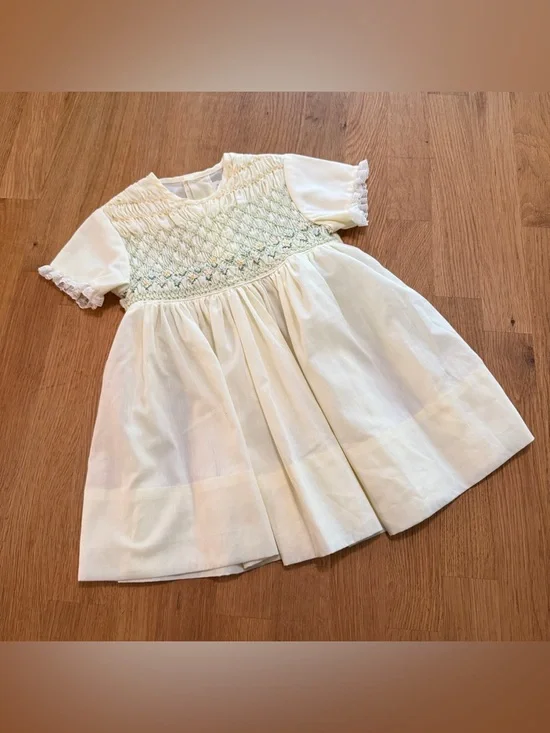 Vintage Polly Flinders 3T Yellow Hand Smocked Dress
