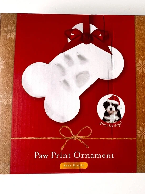 ♥️ Kate & Milo Paw Print Ornament - White Bone Design on Red