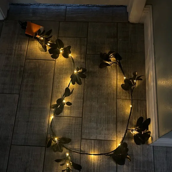 25 Light LED Black Faux Leaves Garland String Halloween Hyde & EEK! Boutique