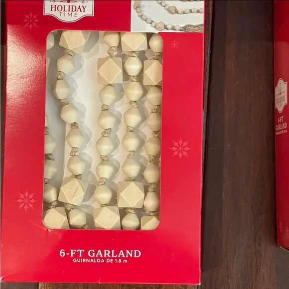 Christmas NIB wooden bead garland 6’