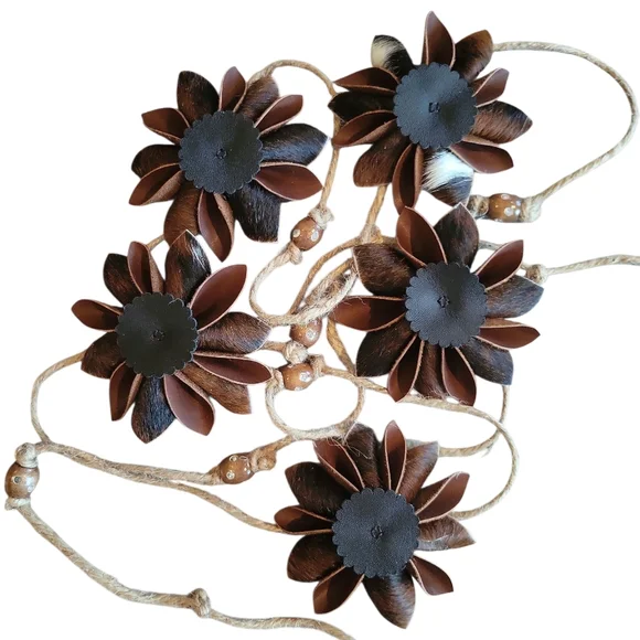 ​ Leather Flower Garland Hand Crafted Christmas Decor Unique Rustic Western