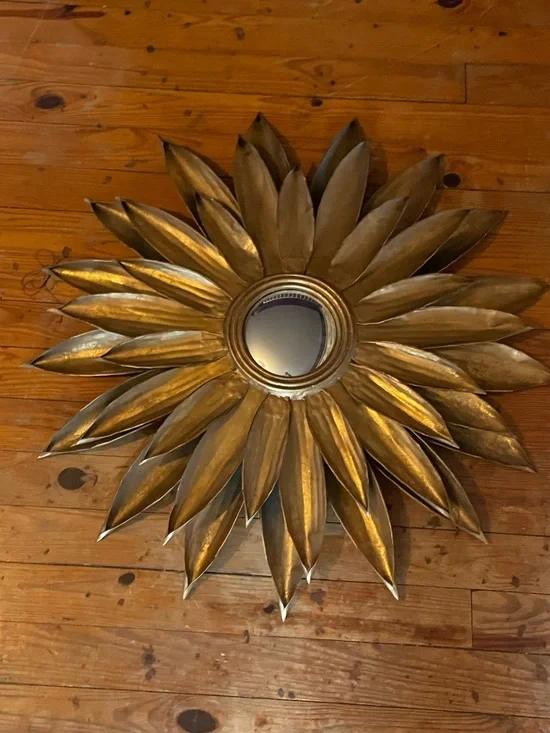 Gold Sunburst Wall Mirror - Elegant Floral Design