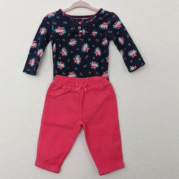 Floral Long Sleeve Top and Pink Pants Set