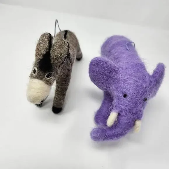 Felted‎ Wool Donkey and Purple Elephant 7 Inches Long