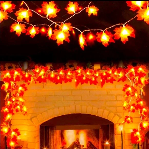 Autumn Fall Maple Leaf Garland with LED Lights - 30 Feet NEW Halloween