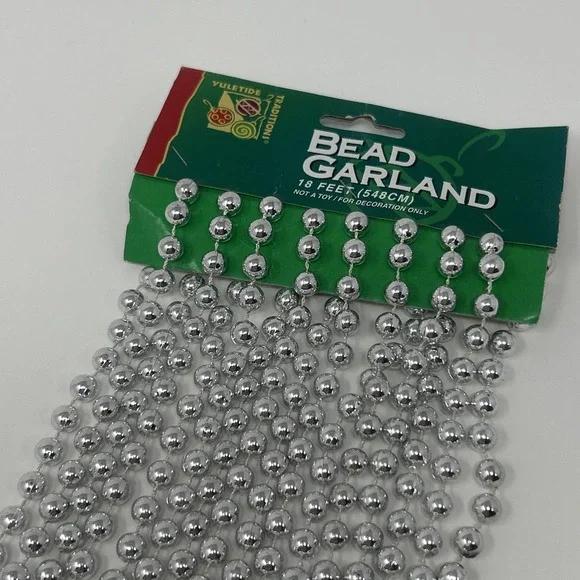 NEW Vintage Yuletide Traditions Silver Bead Garland 18 Feet
