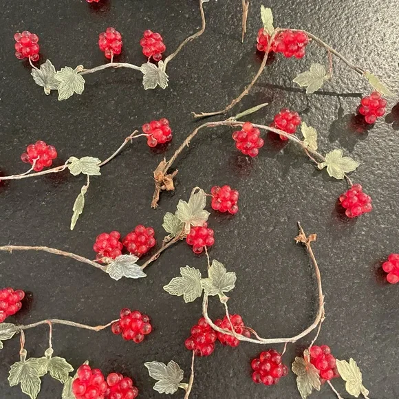 Vintage Christmas Lucite Acrylic Red Berries and Leaves Pieces