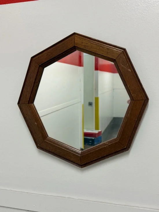 Octagonal Brown Wood Wall Mirror - Classic Home Accent
