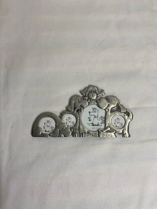 Vintage Dog Family Metal Picture Frame collage Pewter Tone Multi openings