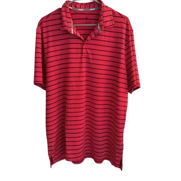 Adidas Polo Golf Men's XL Red Striped Short‎ Sleeve Collared