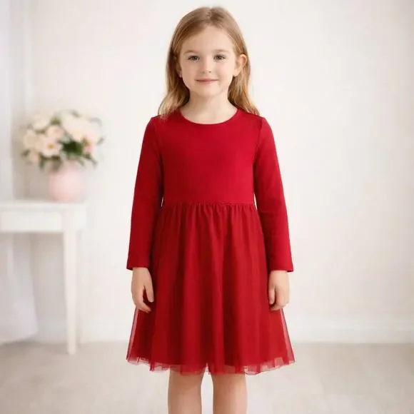 Hanna Andersson Red Knit Tule Skirted Dress 3T