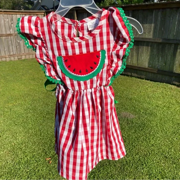 Red and white plaid with green trim Watermelon dress Unbranded VGUC XS