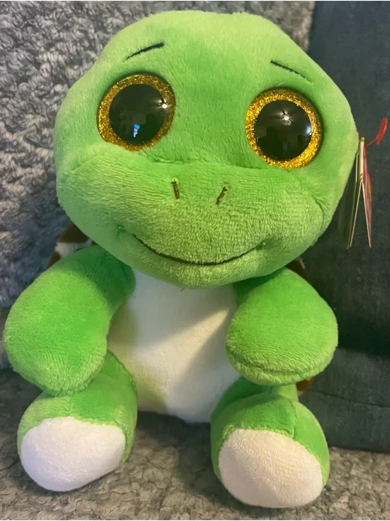 TY Beanie Boos Turbo Green Turtle Plush Stuffed Animal Gold Glitter Eyes w/ Tag