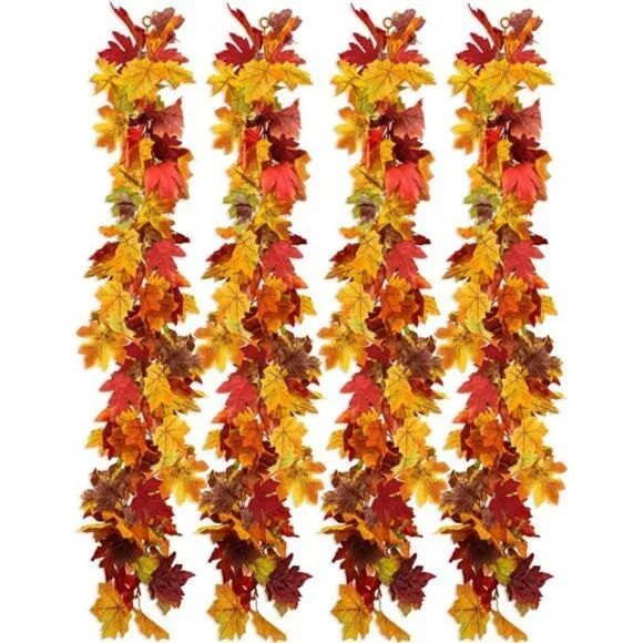 4 Packs Fall Garland Maple Leaf, 5.9Ft/Pieces Fall Leaves Garland