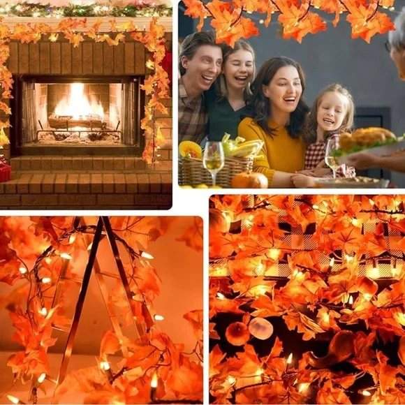 Fall Leaves Thanksgiving Garland with Lights 9FT Plug Fall Garland Fall Lights
