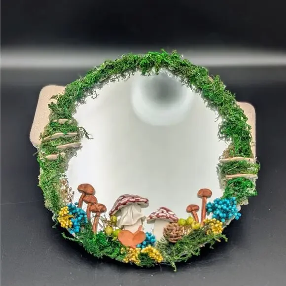 Enchanted Woodland Fairy Mirror – Handmade Moss & Mushroom Decor