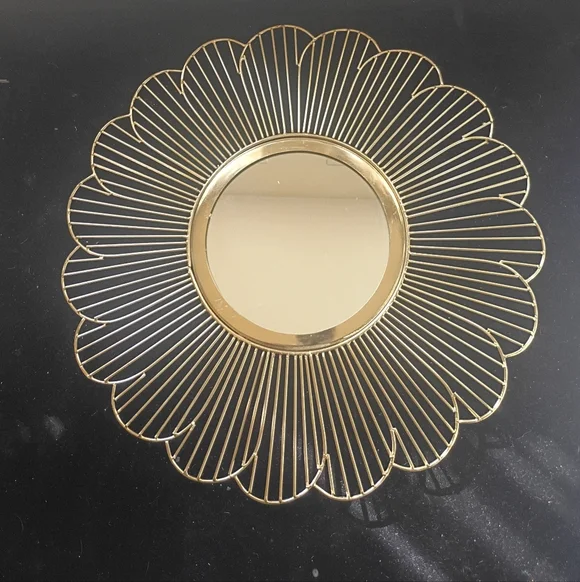 Gold Metal Sunburst Wall Mirror | Round Flower Petal Accent Decor 19