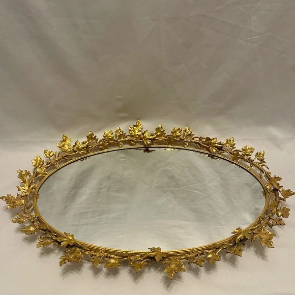 1960s Large Vintage Hollywood Regency Gold Mirrored Dresser Tray or Wall Mirror