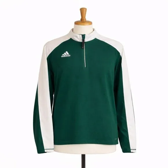 Men's Adidas Green, White Long-Sleeve Quarter-Zip Shirt, Size Small