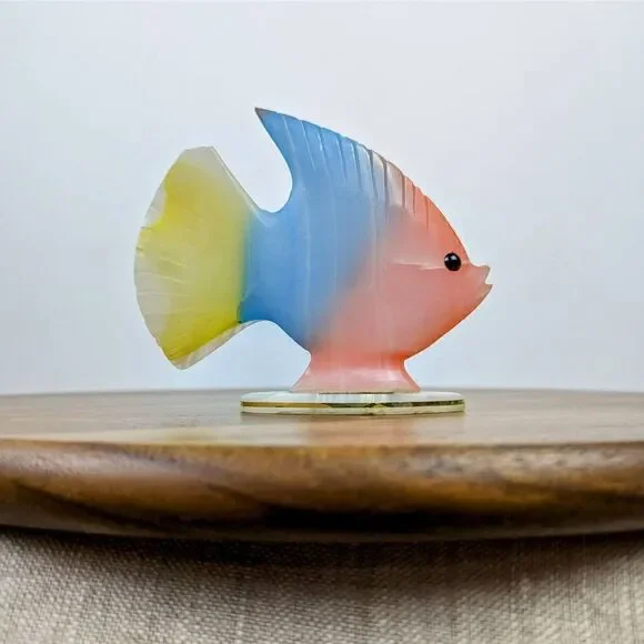 Retro Marble Ecuadorian Fish Figurine Pink Blue Yellow