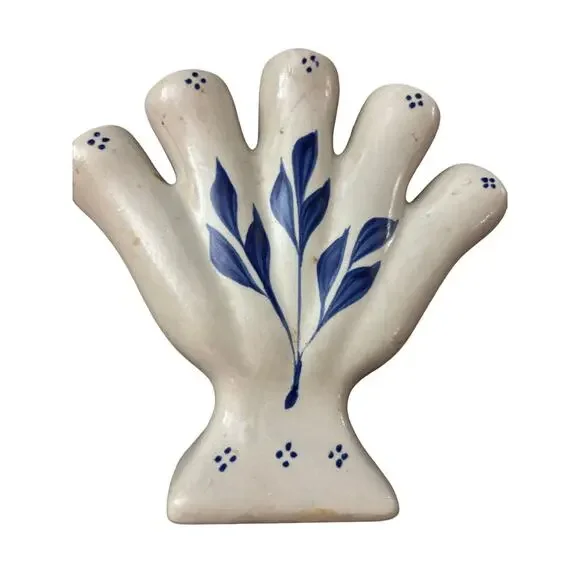 Stoneware 5 Finger Gray Blue Salt Glazed Pottery 6 1/2